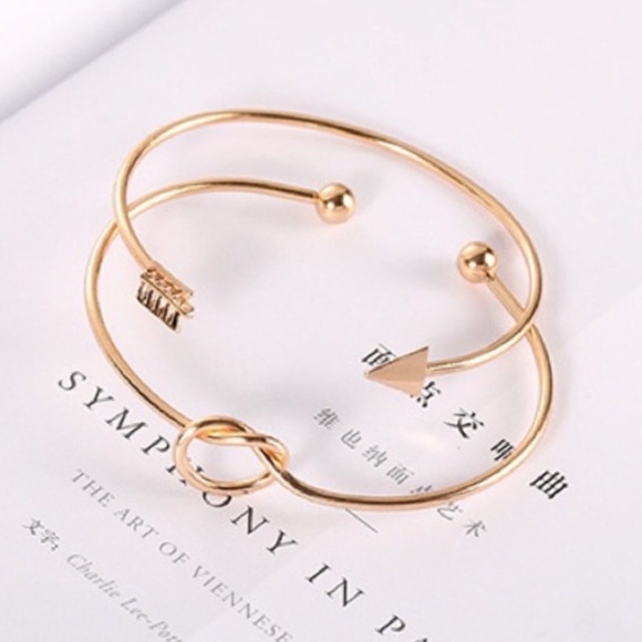 Boho Gold Arrow & Love Knot Bangle Cuff Bracelet - Picture 2 of 5